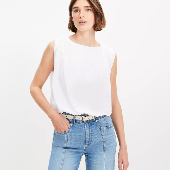 LOFT Tops - NWT Loft Ruched Bubble Hem Shell White Shirt, S
